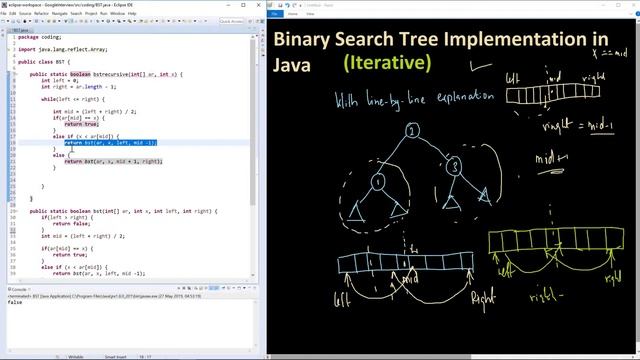 How to Implement Binary Search Tree in Java Step by step Iterative Algorithm With line by line expl смотреть онлайн