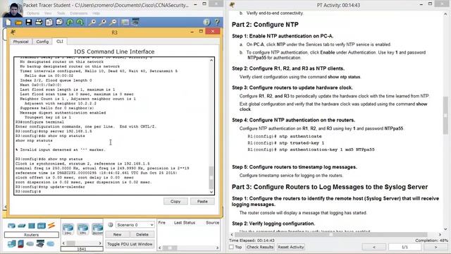 2.6.1.3 Packet Tracer - Configure Cisco Routers for Syslog, NTP, and SSH Operations смотреть онлайн