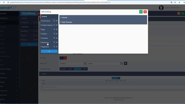Opencart Journal Theme Top Menu Main Menu Mega Menu Category Settings Hindi