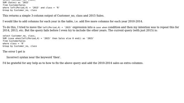 Databases: SUM (CASE WHEN) AS.. query смотреть онлайн