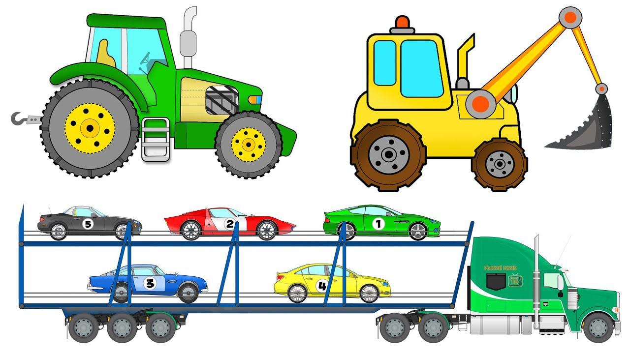 Собираем ТРАКТОР из разных Деталей. АВТОВОЗ везет Машинки на Гоночную Трасу. Сборник про Машинки смотреть онлайн
