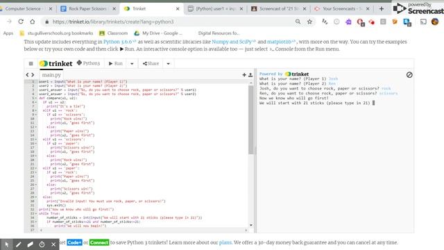 Screencast of Python 21 Sticks смотреть онлайн