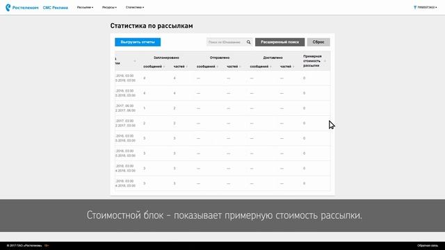 Личный кабинет услуги "СМС Реклама" (Статистика по рассылкам) смотреть онлайн