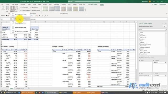 Pivot Table headings that say column/ row instead of actual label смотреть онлайн