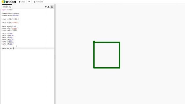 Trinket Python Turtle Lesson: Color Filled Shapes смотреть онлайн