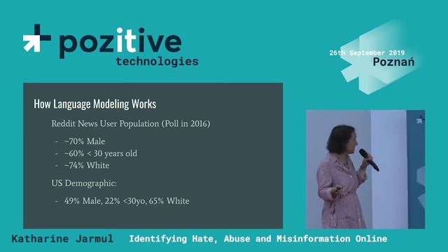 Katharine Jarmul: "Identifying Hate, Abuse And Misinformation Online" - pozitivetech 2019 смотреть онлайн