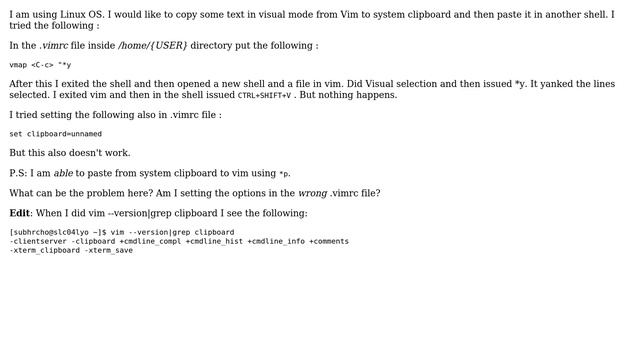 Not being able to copy text from Vim to system clipboard but able to paste from system clipboard... смотреть онлайн