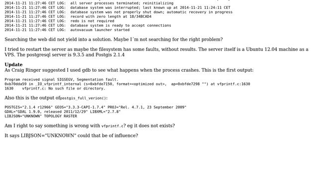 ST_GeomFromGeoJSON() Causes postgres to crash смотреть онлайн