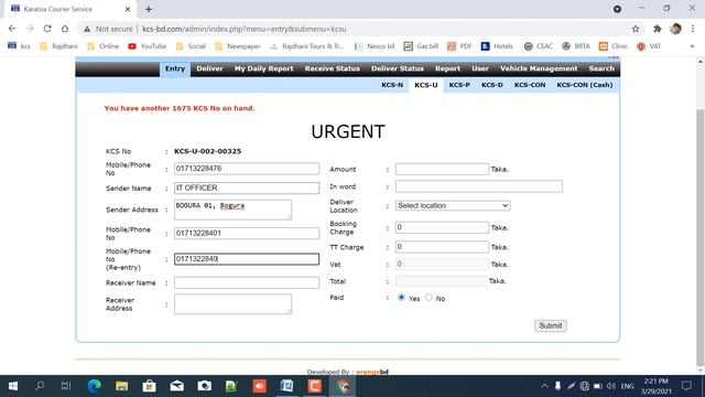 KCS-U or TT Booking system for Karatoa Courier Service смотреть онлайн