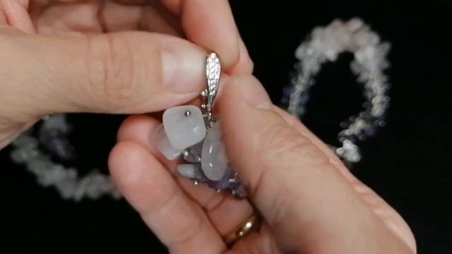 Колье, браслет и серьги из розового кварца и аметиста, ручная работа, натуральный камень смотреть онлайн