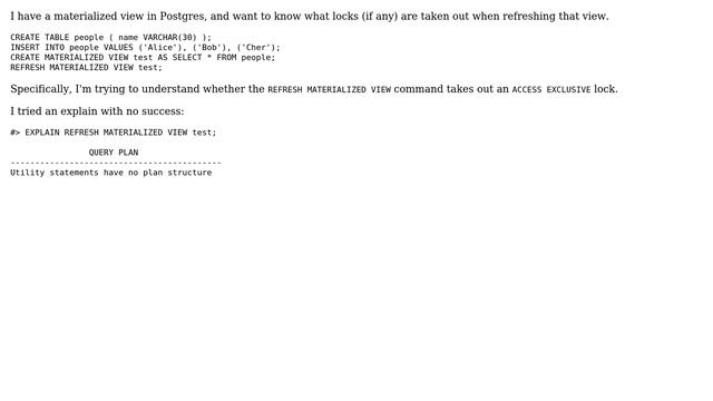 Databases: Postgres Refresh Materialized View Locks смотреть онлайн