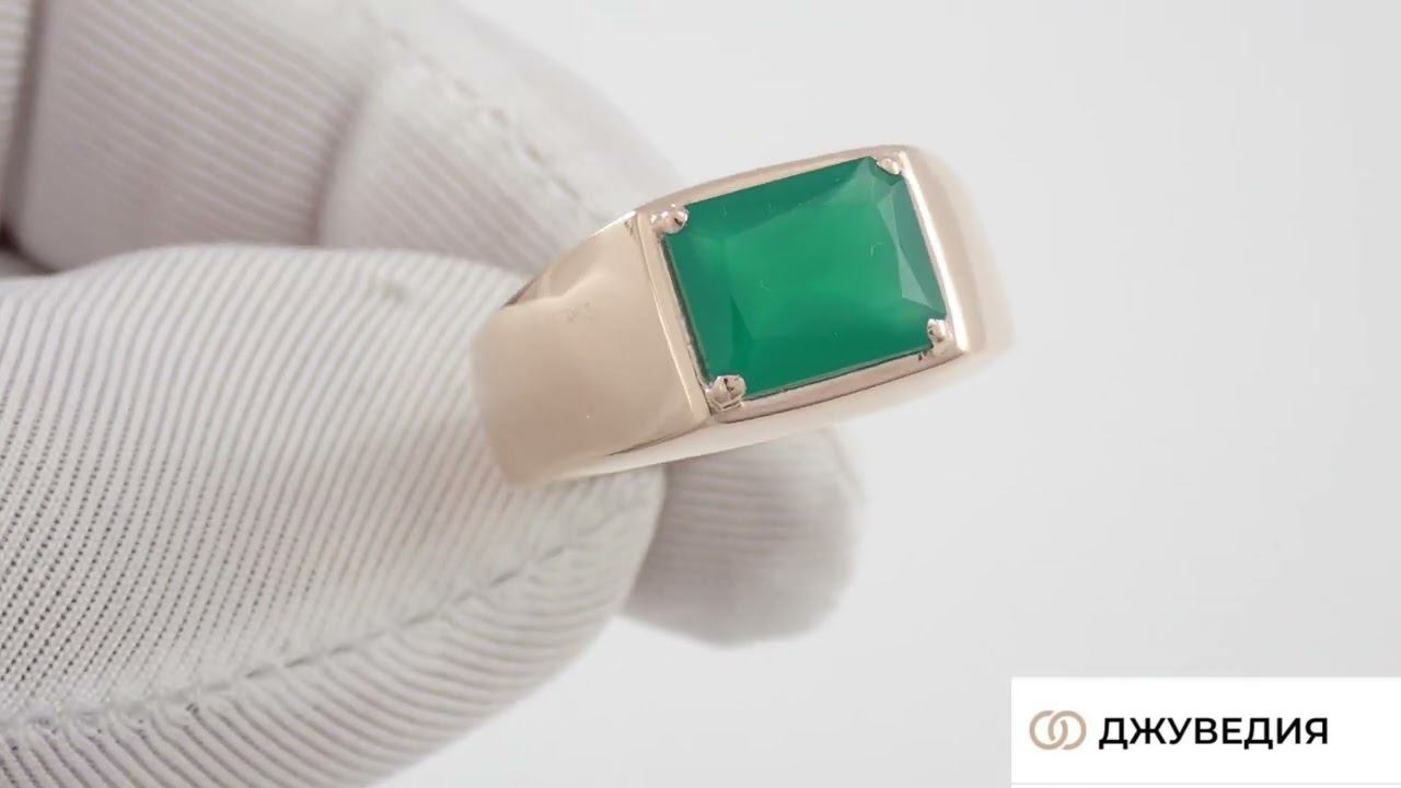 ДЖУВЕДИЯ Перстень Мужской, Зелёный агат, Артикул КМ-297 Золото 585 смотреть онлайн