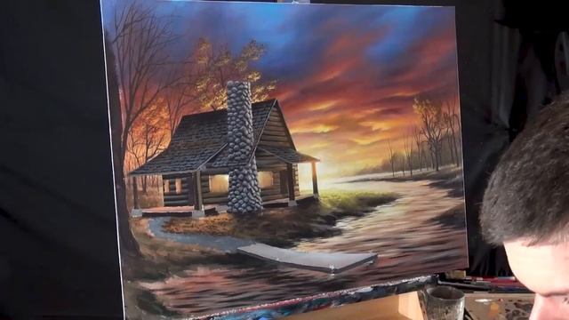 Landscape Painting Time-lapse | Lake Cabin at Sunset смотреть онлайн