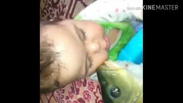 Смех до слез. Ребенок целуется с рыбой. 🤣🤣🤣