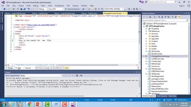 GIT QuickStart :5 How to commit changes in GIT Team services using VS 2015 смотреть онлайн