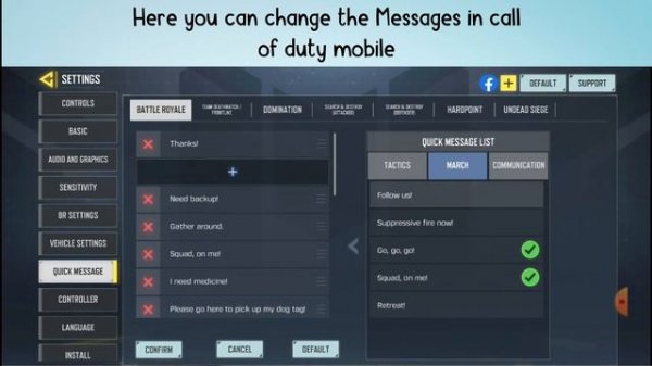 How to change Quick message in call of duty mobile 2022