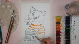 Как нарисовать кота Рисуем кота с блинами на масленицу