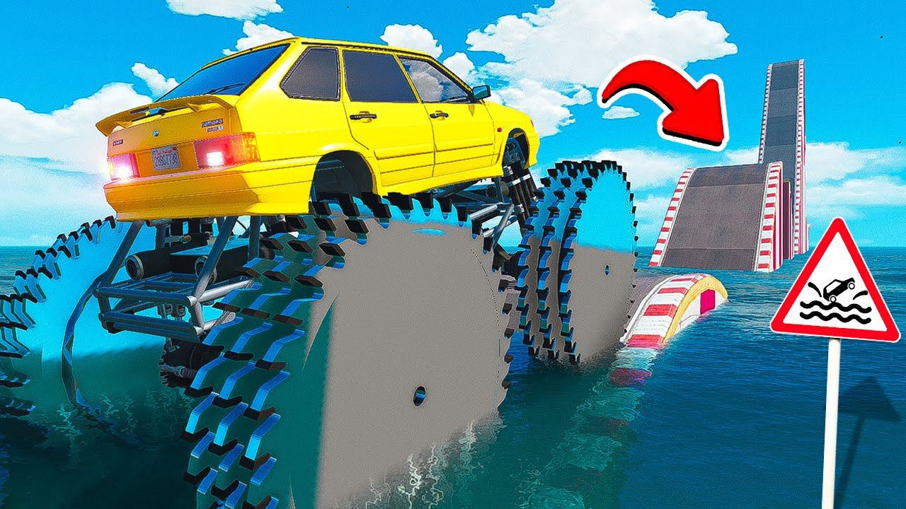 СМОЖЕТ ЛИ ГИГАНТСКИЙ ВАЗ 2114 НА ПИЛАХ ПРОЕХАТЬ ВОДНЫЕ КОЧКИ В ГТА 5 МОДЫ! ЭКСПЕРИМЕНТЫ В GTA 5 MODS смотреть онлайн