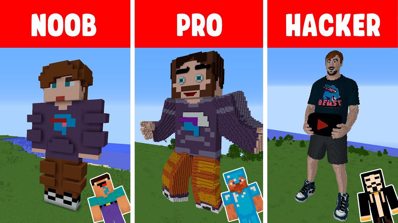 Minecraft NOOB Vs PRO Vs HACKER: MrBEAST STATUE HOUSE BUILD CHALLENGE In Minecraft / Animation