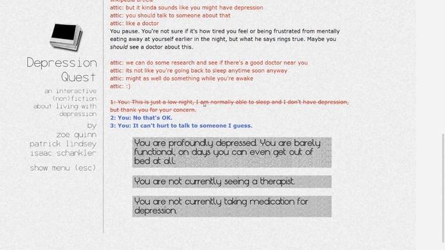 SERIOUS GAME WITH SERIOUS TALK - DEPRESSION QUEST смотреть онлайн