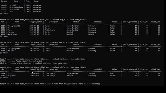 Perancangan database subquery PostgreSQL смотреть онлайн