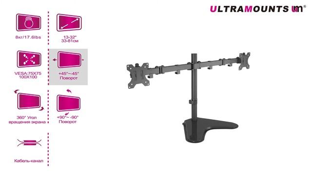 UltraMounts UM706. Установка мониторов с помощью кронштейна UM706 смотреть онлайн