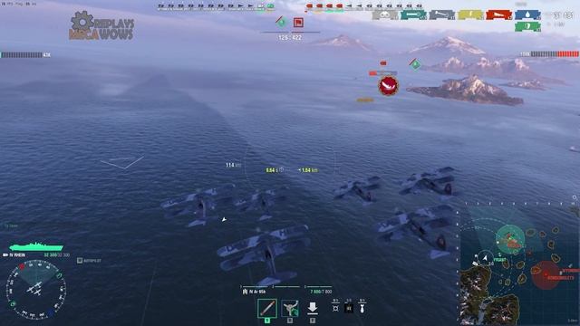 German Aircraft Carrier Tier IV Rhein 5 Ships Destroyed | World of Warships смотреть онлайн