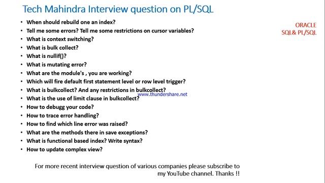 Tech Mahindra oracle pl sql interview questions смотреть онлайн
