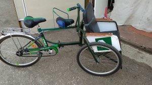 Трехколесный трехместный  велосипед из двухколесного своими руками, велорикша . Для прогулок .