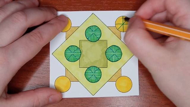 Зентангл Желтые зеленые фигуры с пузырями смотреть онлайн