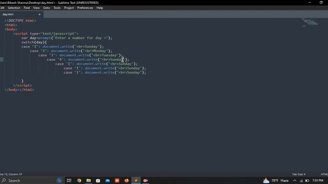 How to show seven days in java script using switch case statement | Java script | #coding #codewith смотреть онлайн