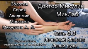 Доктор Микулин Серия 6.3 Лечебный Массаж Левой руки Перелом Плеча Реабилитация от 14.09.2023 МикЛаб