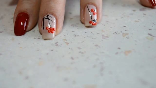 Осенний маникюр с РЯБИНОЙ. Красивый и простой дизайн ногтей акриловыми красками. New. смотреть онлайн