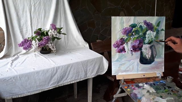 Как нарисовать сирень. Мастер класс по живописи масляными красками. смотреть онлайн