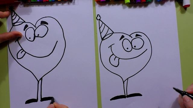 How to draw a funny cartoon heart For Valentine's Day смотреть онлайн