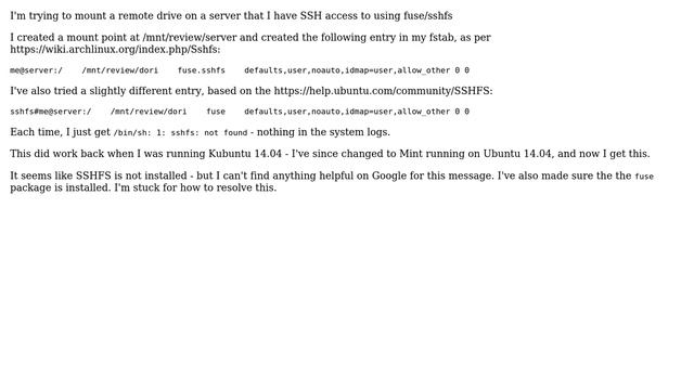 How to resolve "/bin/sh: 1: sshfs: not found" when trying to mount remote drive? смотреть онлайн