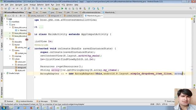 62 Displaying Context Menu in android | Android app development tutorial using Android studio смотреть онлайн