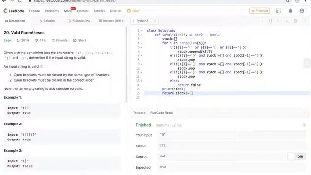 Leetcode - 20 Valid Parentheses Python смотреть онлайн