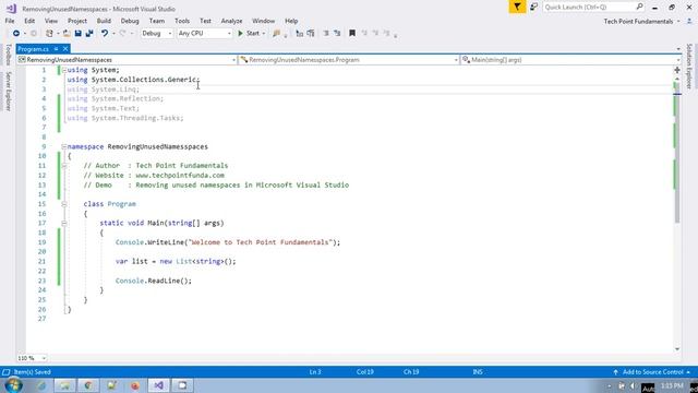Removing Unused Namespaces | Visual Studio Tips and Tricks #techpointfundamentals смотреть онлайн