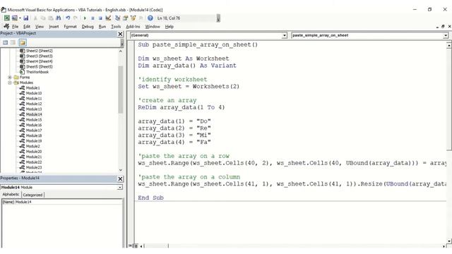 VBA Paste simple array on sheet смотреть онлайн