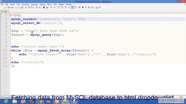 Fetching data from MYSQL database to HTML dropdown list смотреть онлайн
