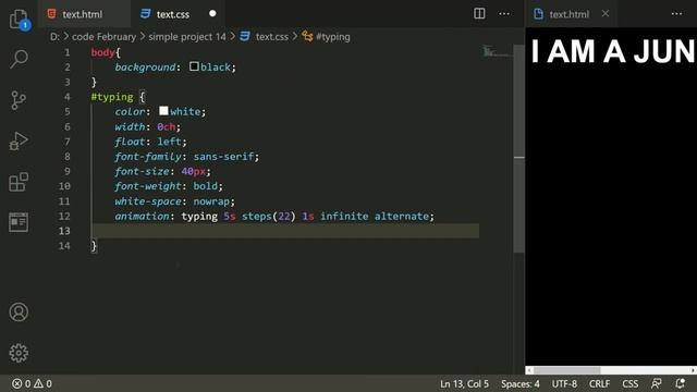 Text Typing Animation Effect | Pure CSS Text Typing Effect Using HTML & CSS смотреть онлайн