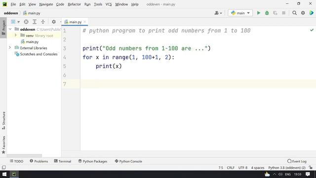 Python Program to Print Odd Numbers from 1 to 100 смотреть онлайн