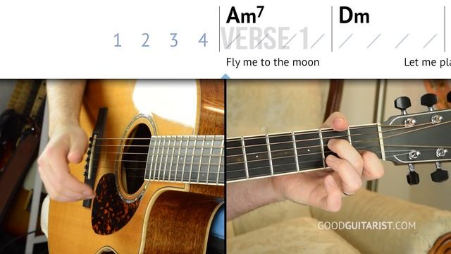 "Fly Me To The Moon" Guitar Tutorial - EASY Version | Frank Sinatra - Simplified смотреть онлайн