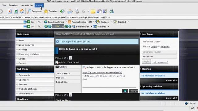 BBcode bypass (XSS) Cookie Stealing Clan Tiger exploit { by y3nh4ck3r} смотреть онлайн