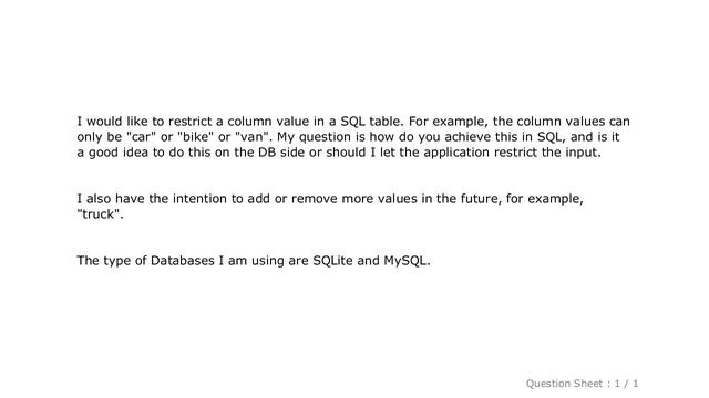 MySQL : How to restrict a column value in SQLite / MySQL смотреть онлайн