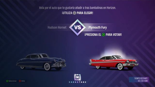 Así comienza la votación Backstage Horizon entre el Hudson Hornet vs Plymouth Fury (Forza Horizon 4 смотреть онлайн