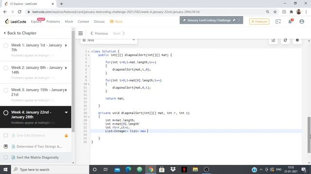 LeetCode Sort The Matrix Diagonally January Challenge Day 23 смотреть онлайн