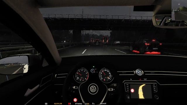 Volkswagen Passat B8 rainy night driving in Euro Truck Simulator 2 смотреть онлайн