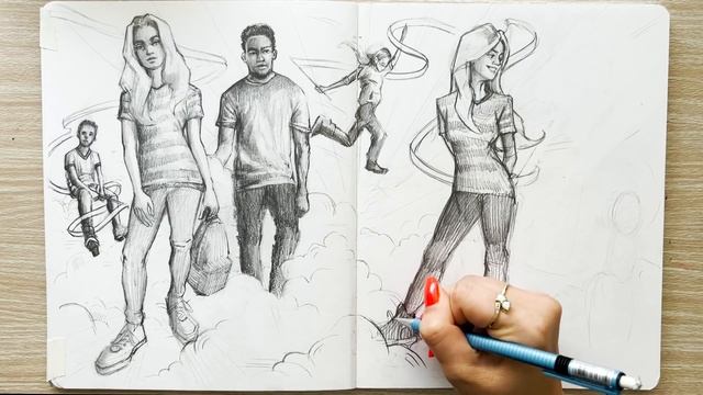 Sketch With Me! Filling my Sketchbook | Drawing Bodies + Composition! смотреть онлайн